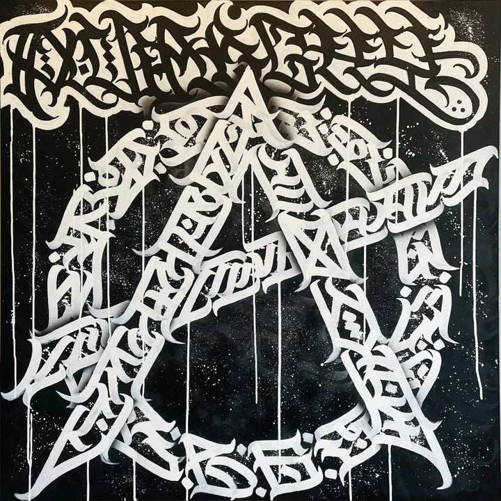 Full view of Anarchy artwork by Burnzy Art, showcasing bold calligraffiti strokes in a dynamic, rebellious composition on a black canvas.