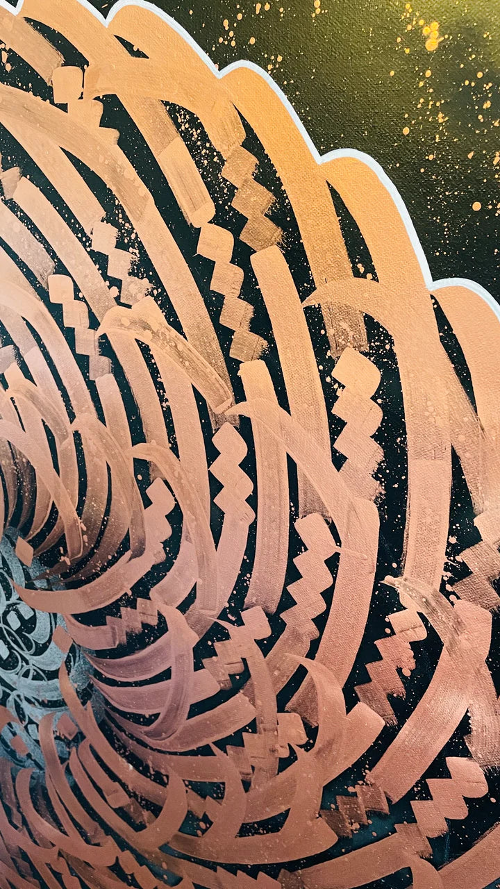 Alternate right side angle view of PRECIOUS METAL "BRONZE" – focusing on the dimensionality and balance of bold calligraphy in bronze tones.