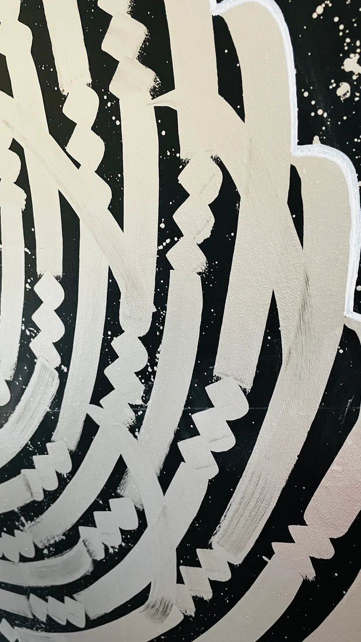 Right-side angle view of PRECIOUS METAL "SILVER" – revealing the texture, shine, and craftsmanship of the calligraphic strokes.