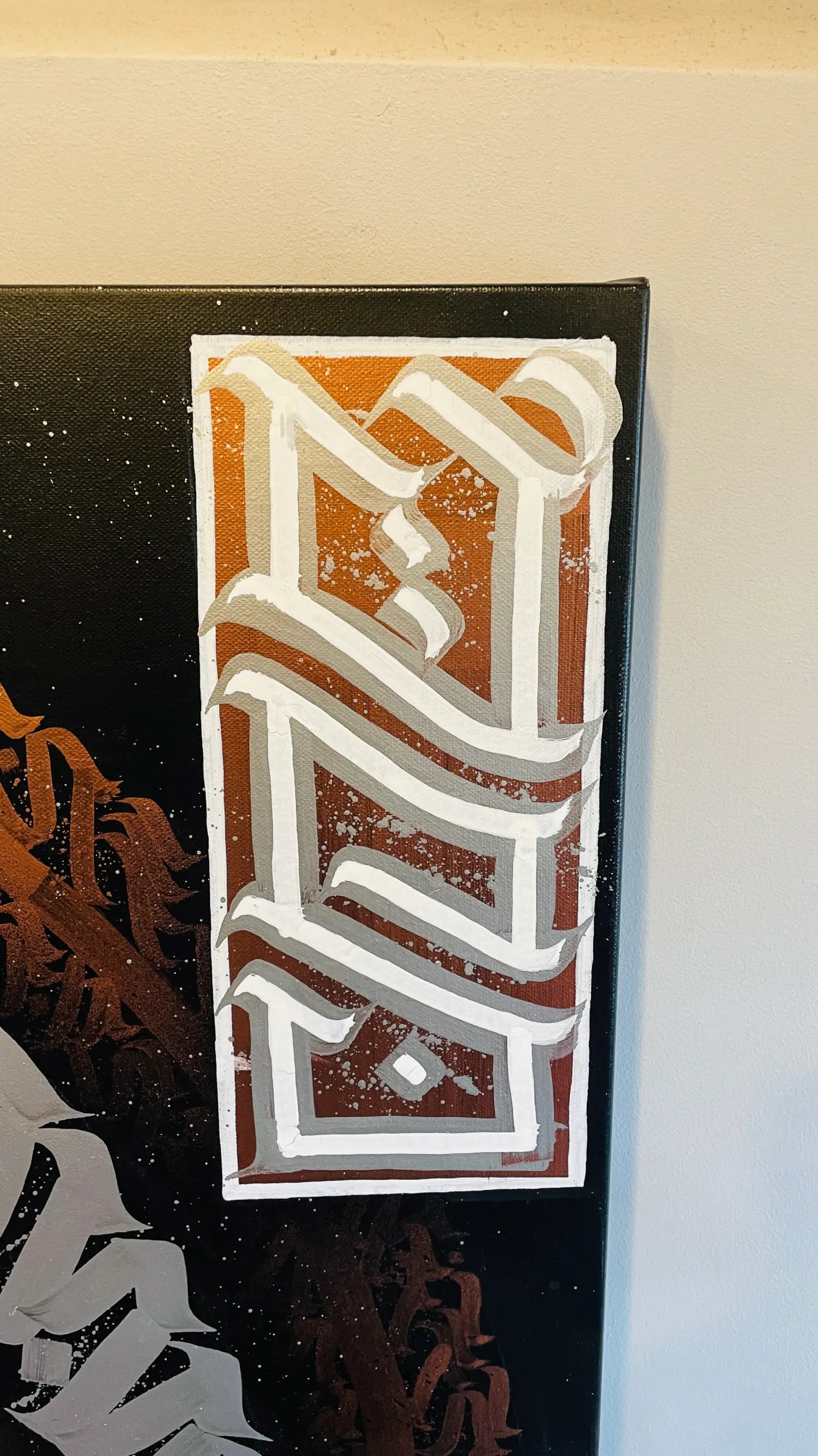 Close-up of artist stamp on RUST by Burnzy Art – confirming the authenticity of this signed and dated calligraphy artwork with a weathered, metallic feel.