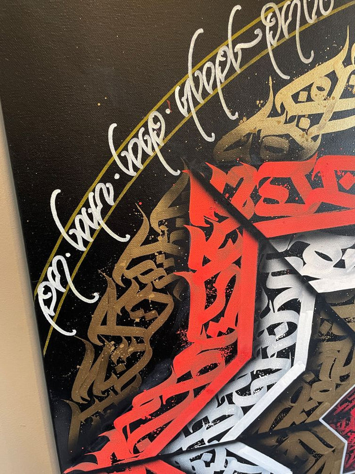 Close-up of Calli Star calligraffiti artwork showing detailed brush calligraphy