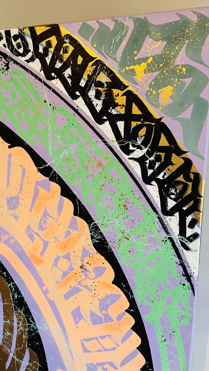 Right side angle view of “Pastel Planet,” emphasizing the intricate brushwork and harmonious blend of earthy pastel tones.