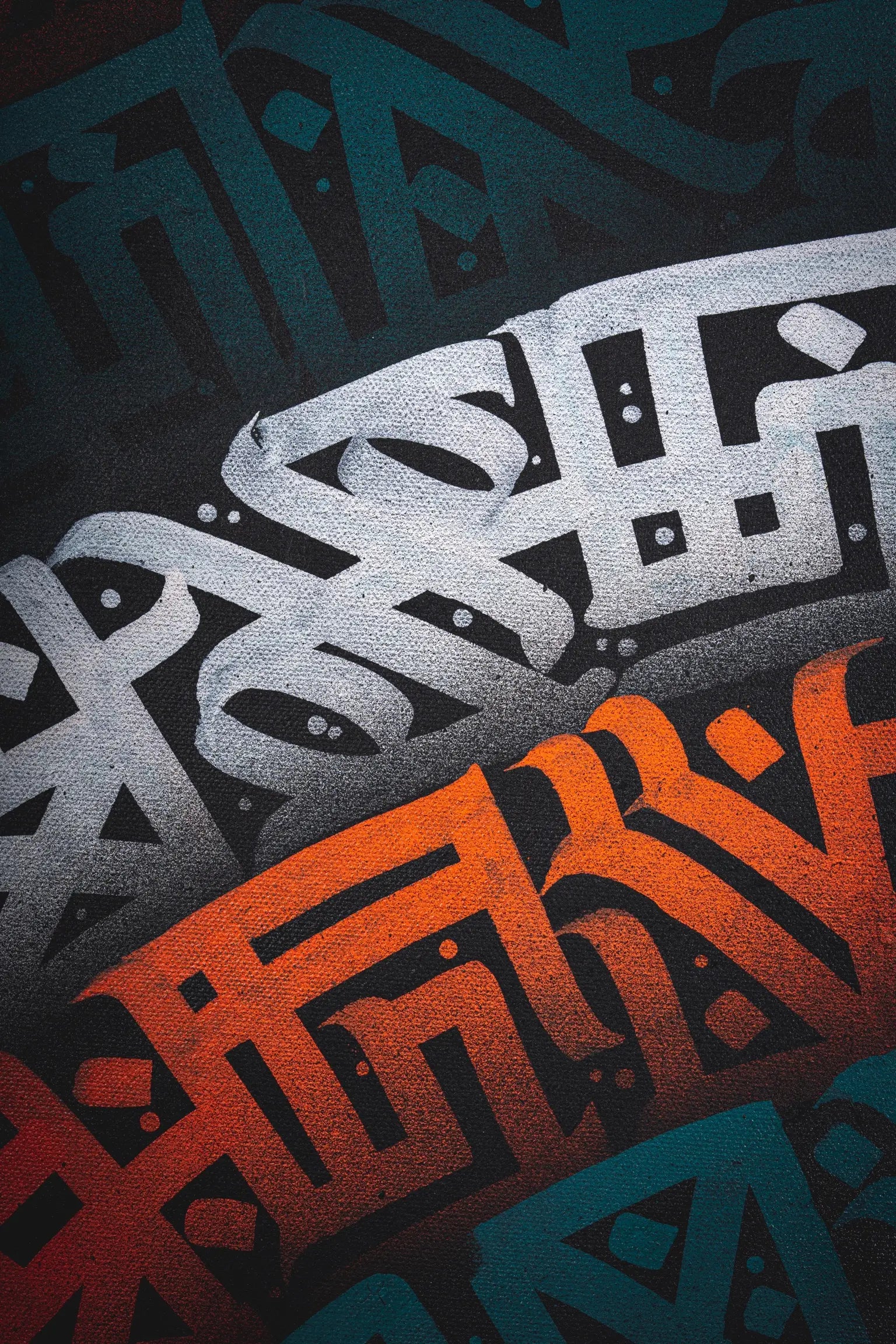 Zoomed-in top section of THE PIN WHEEL – showcasing intricate calligraphy transitions and the swirling energy in the upper segment of the artwork.