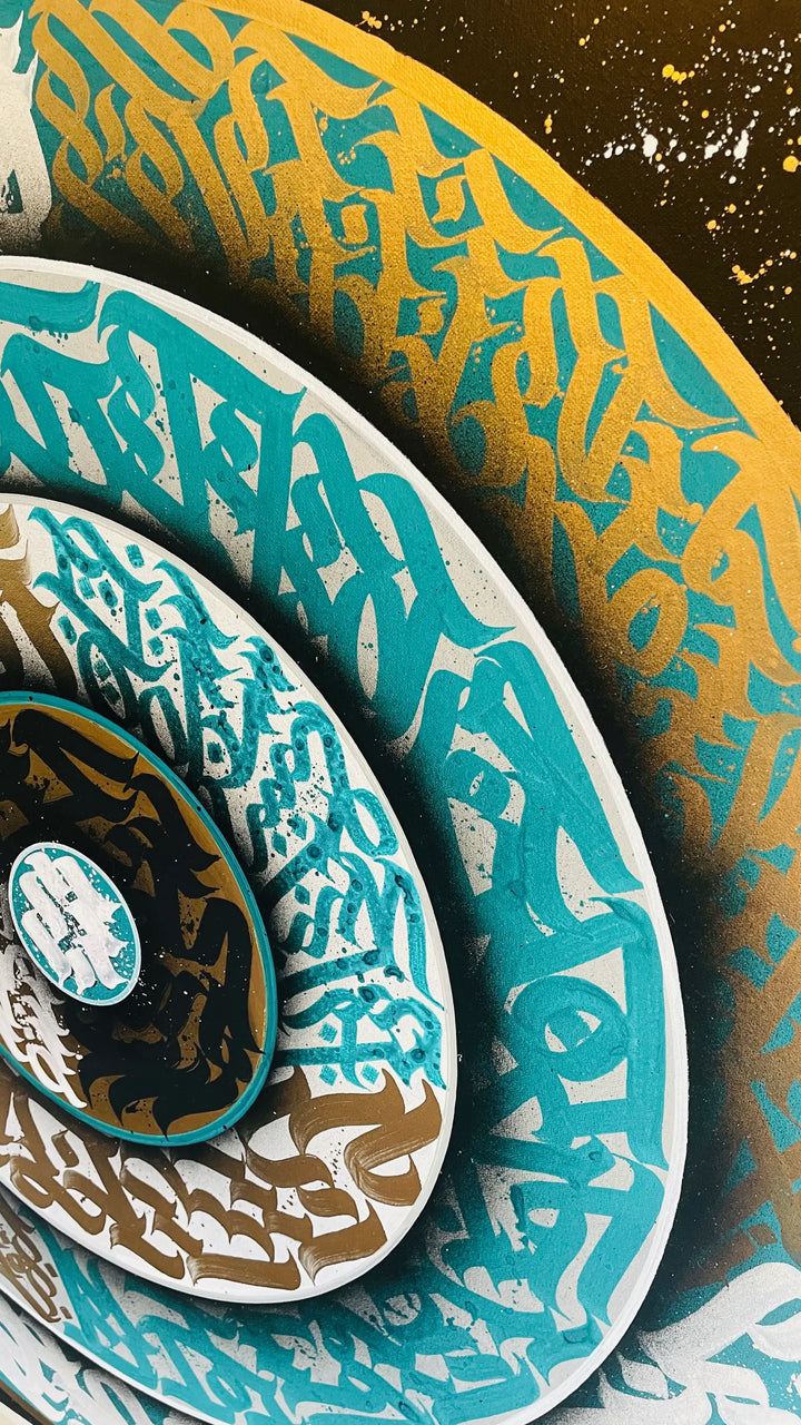 Top right side angle of THE TURQUOISE TORNADO – capturing dynamic texture, color transitions, and movement inspired by natural whirlwind forces.
