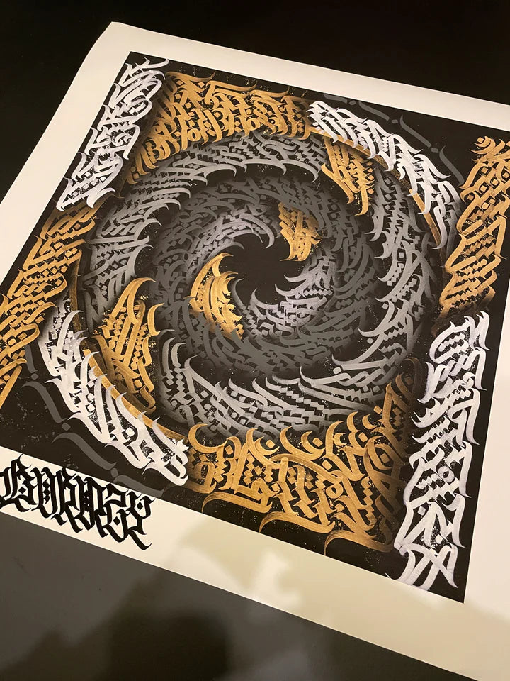 Angled full shot of the Dark Smoke print, emphasizing its moody, intricate design and high-quality finish.