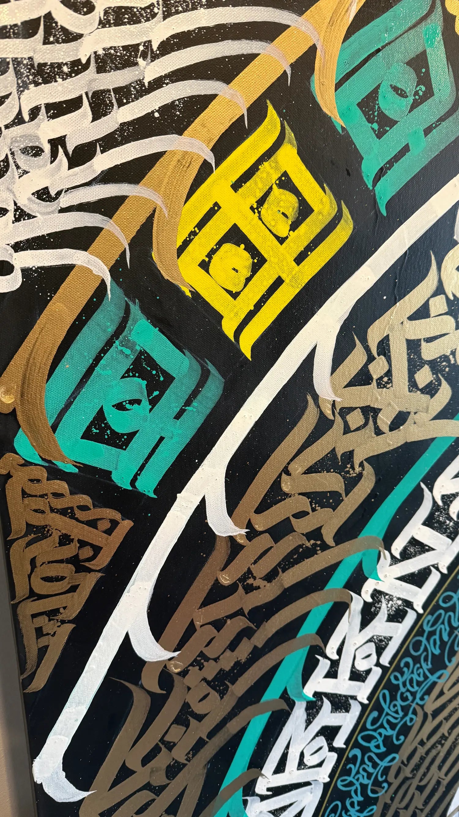 Burnzy art Emerald runes top left canvas view