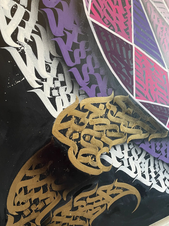 Burnzy art Glass heart calligraffiti detail view