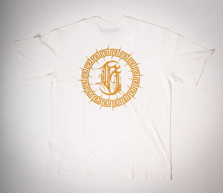 Flat lay back view of the Burnzy Art oversized white t-shirt, highlighting the clean, minimal back design.