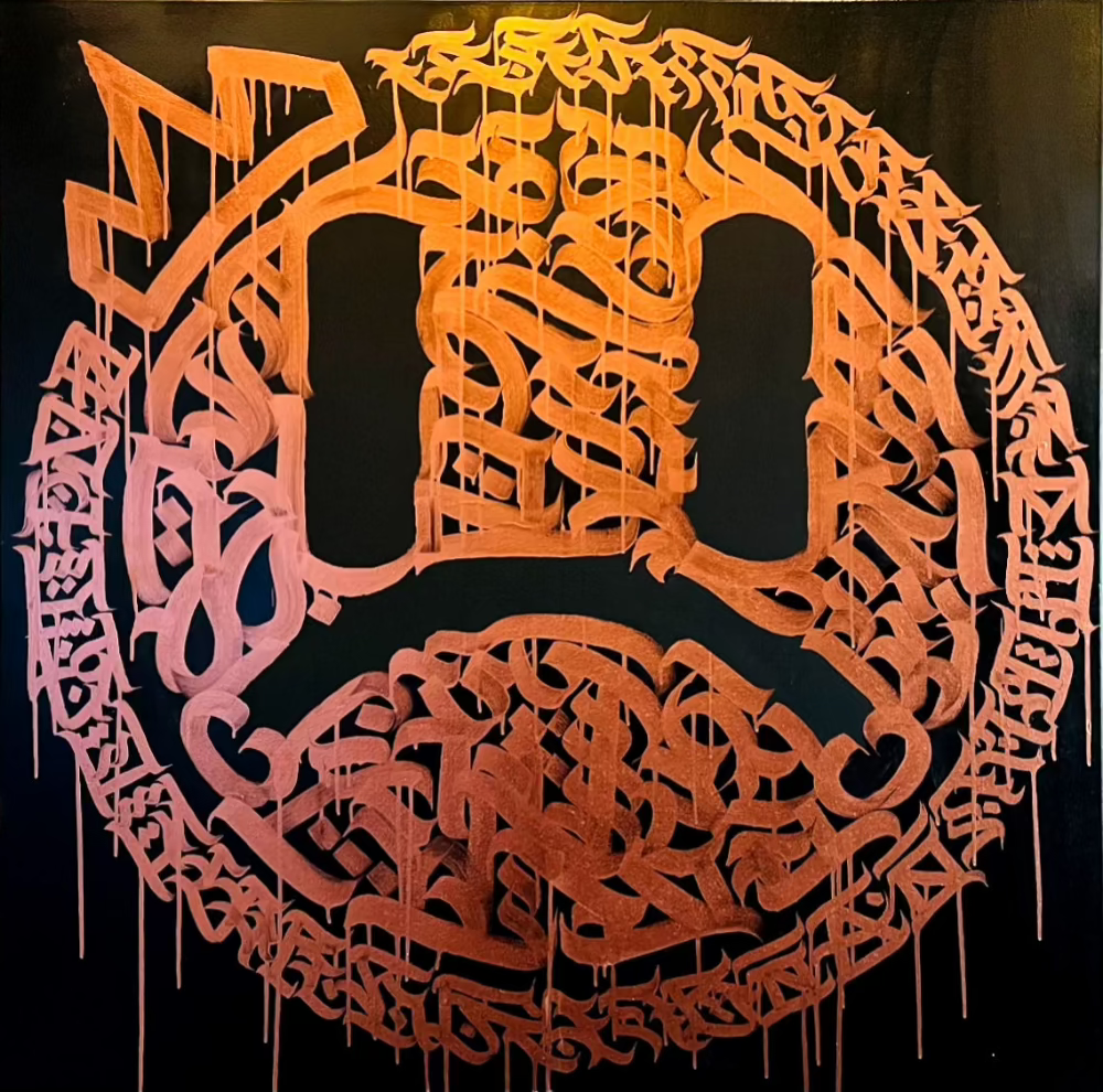 Full front view of A Bad Trip 40x40 calligraffiti canvas by Burnzy Art