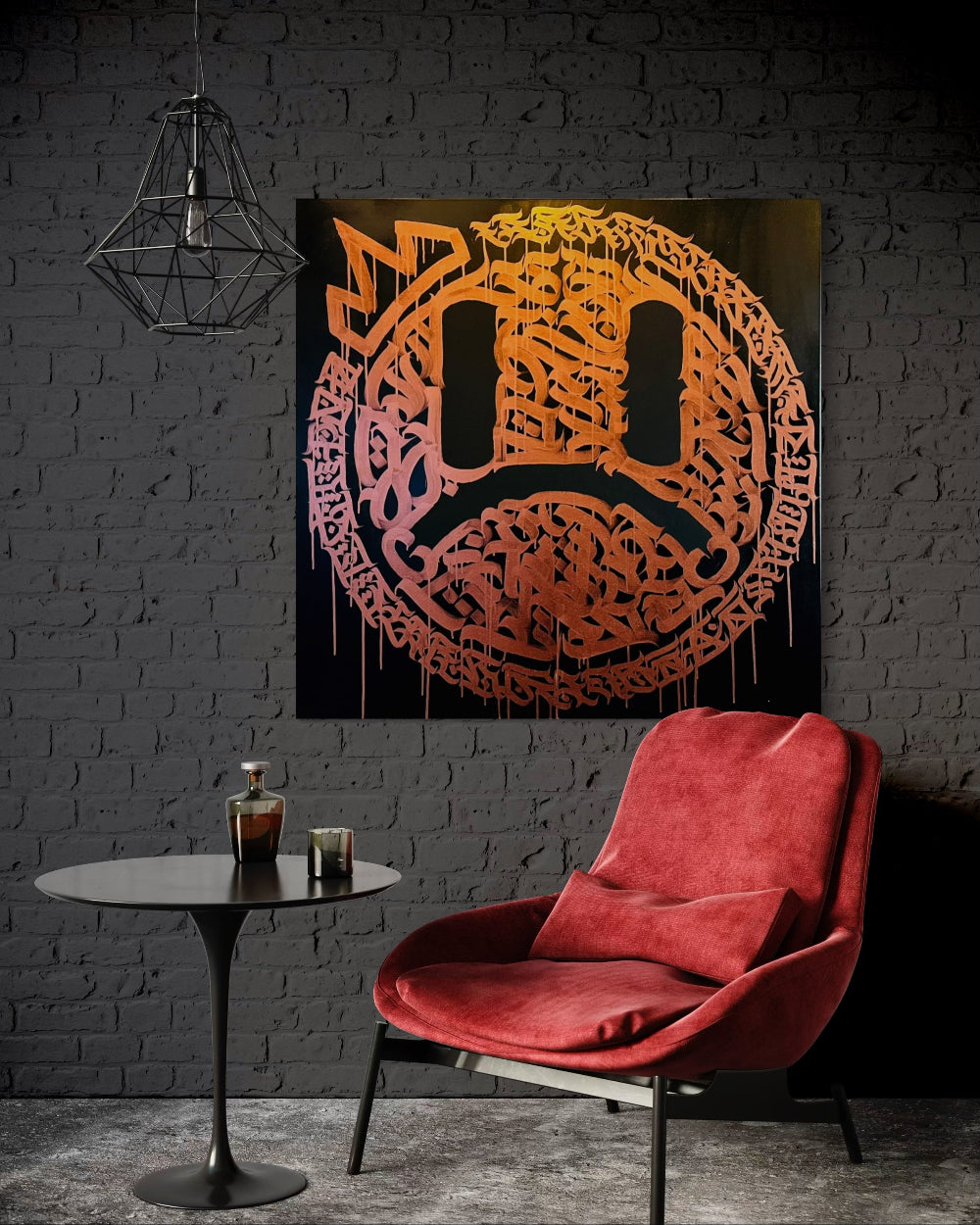 A Bad Trip artwork displayed on the wall of a modern lounge interior