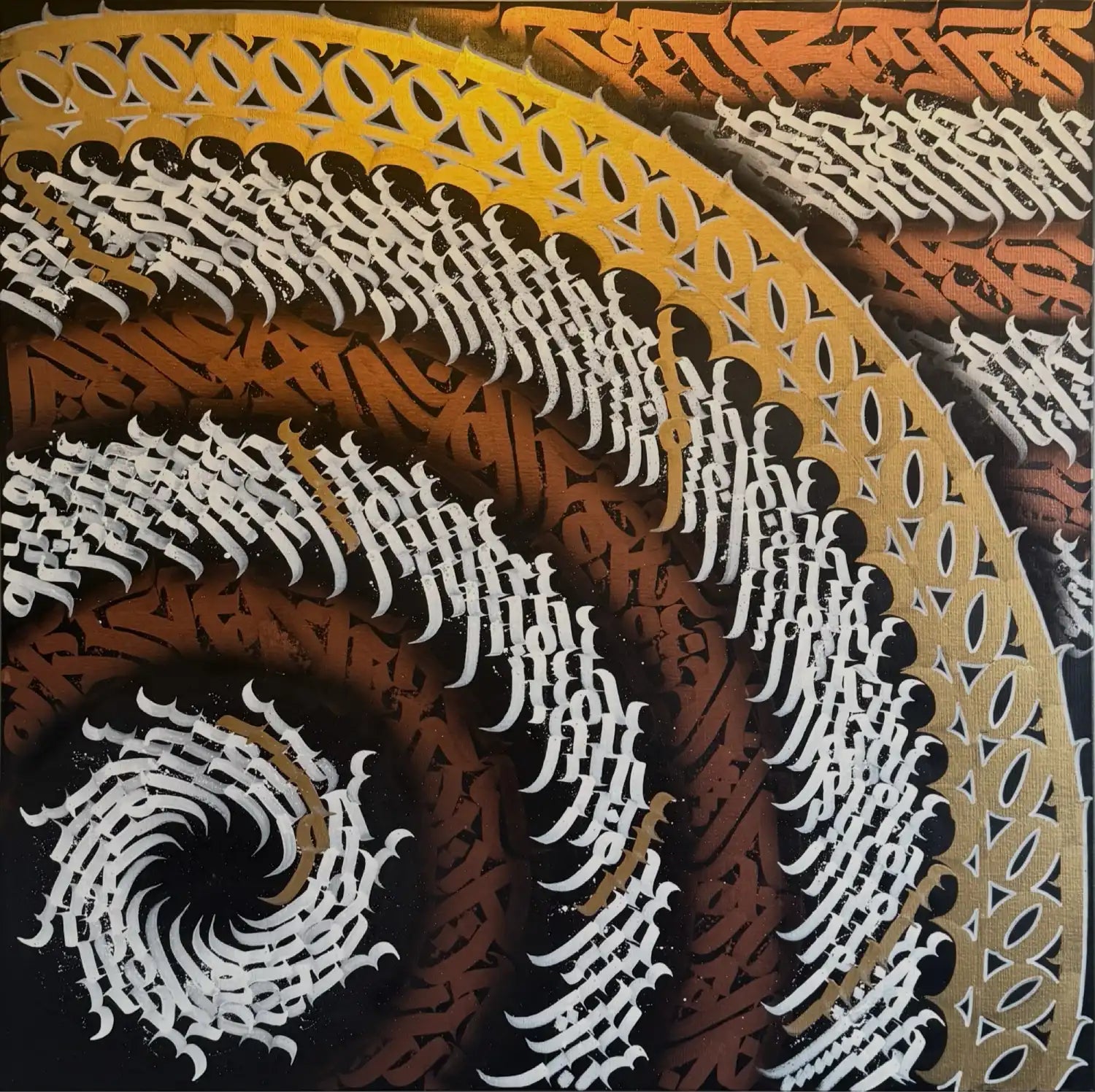 Burnzy art, copper calligraffiti full view
